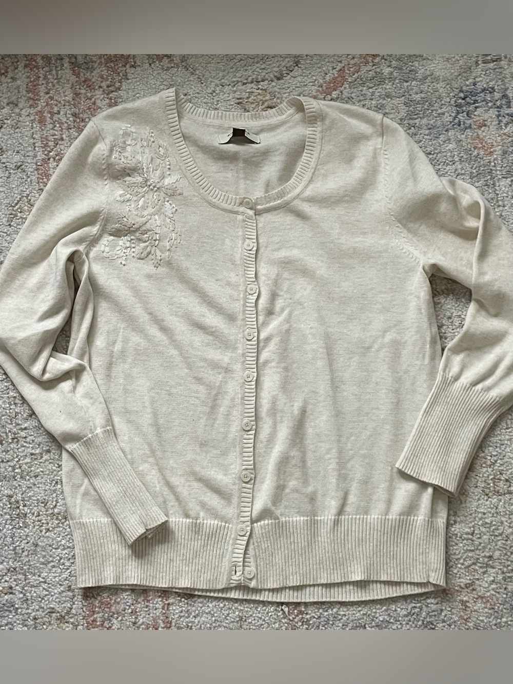 Sonoma Cream Embroidered Button-Front Cardigan